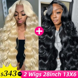[2Wigs 13x6] Blonde Color & Natural Black Body Wave 28 Inches Lace Frontal Wigs