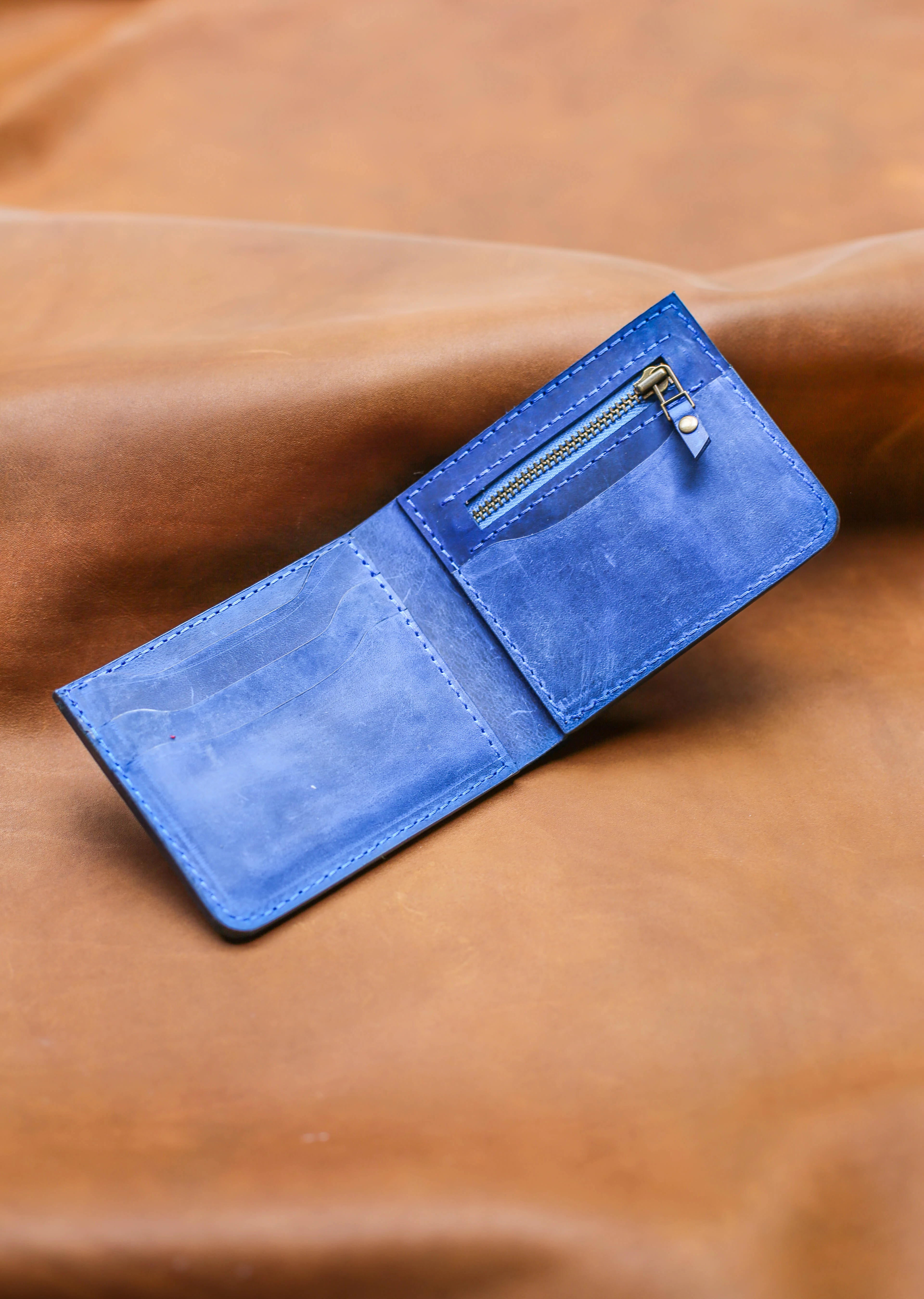 Bifold Leather Wallet - Electric Blue