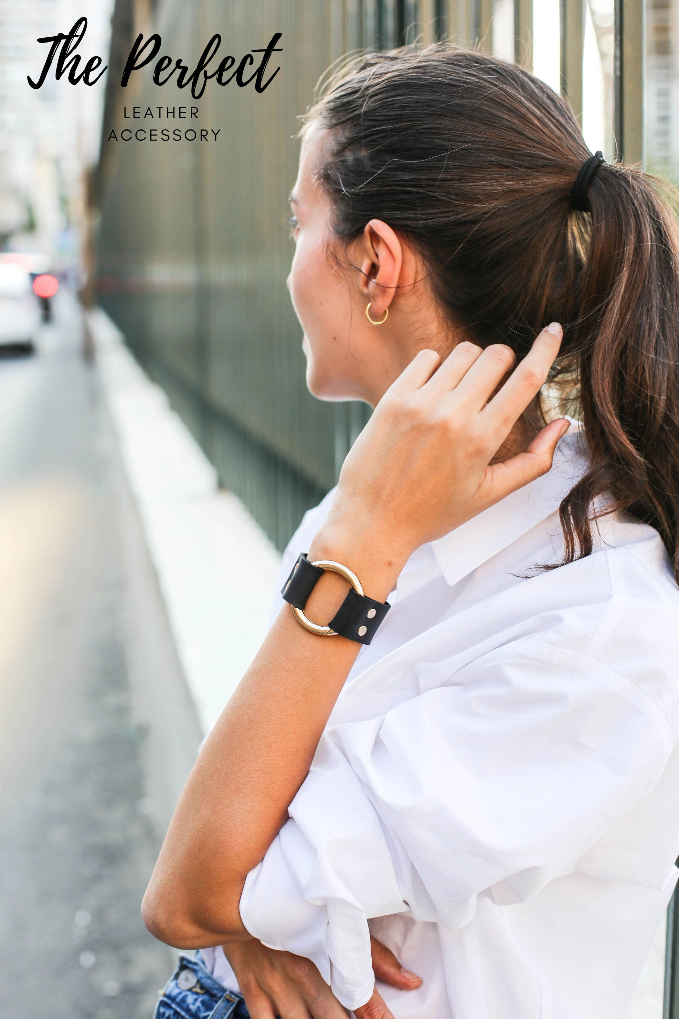 Black Unisex Leather Cuff Bracelet