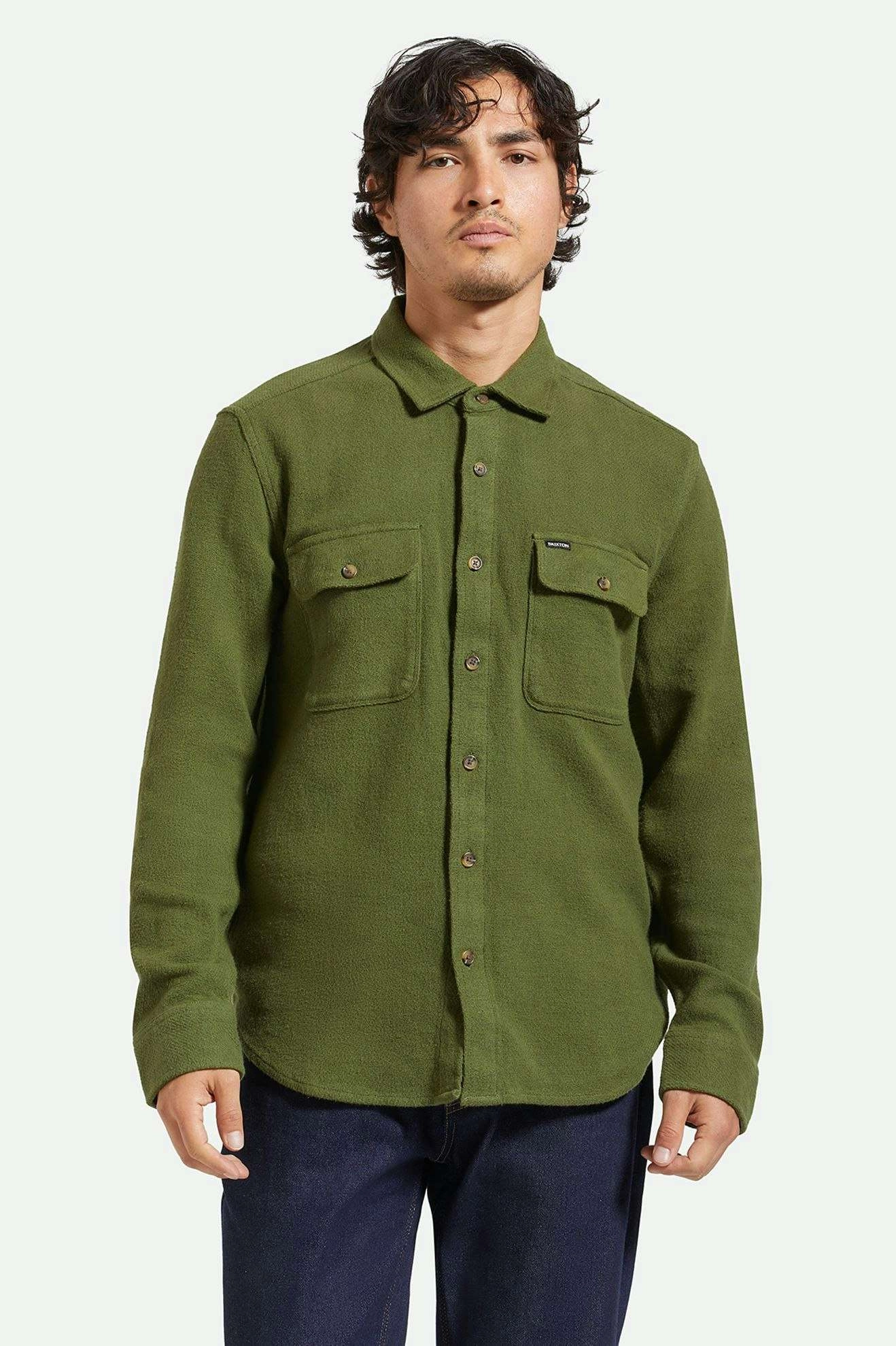 Bowery Textured Loop Twill L/S Overshirt - Cypress Green