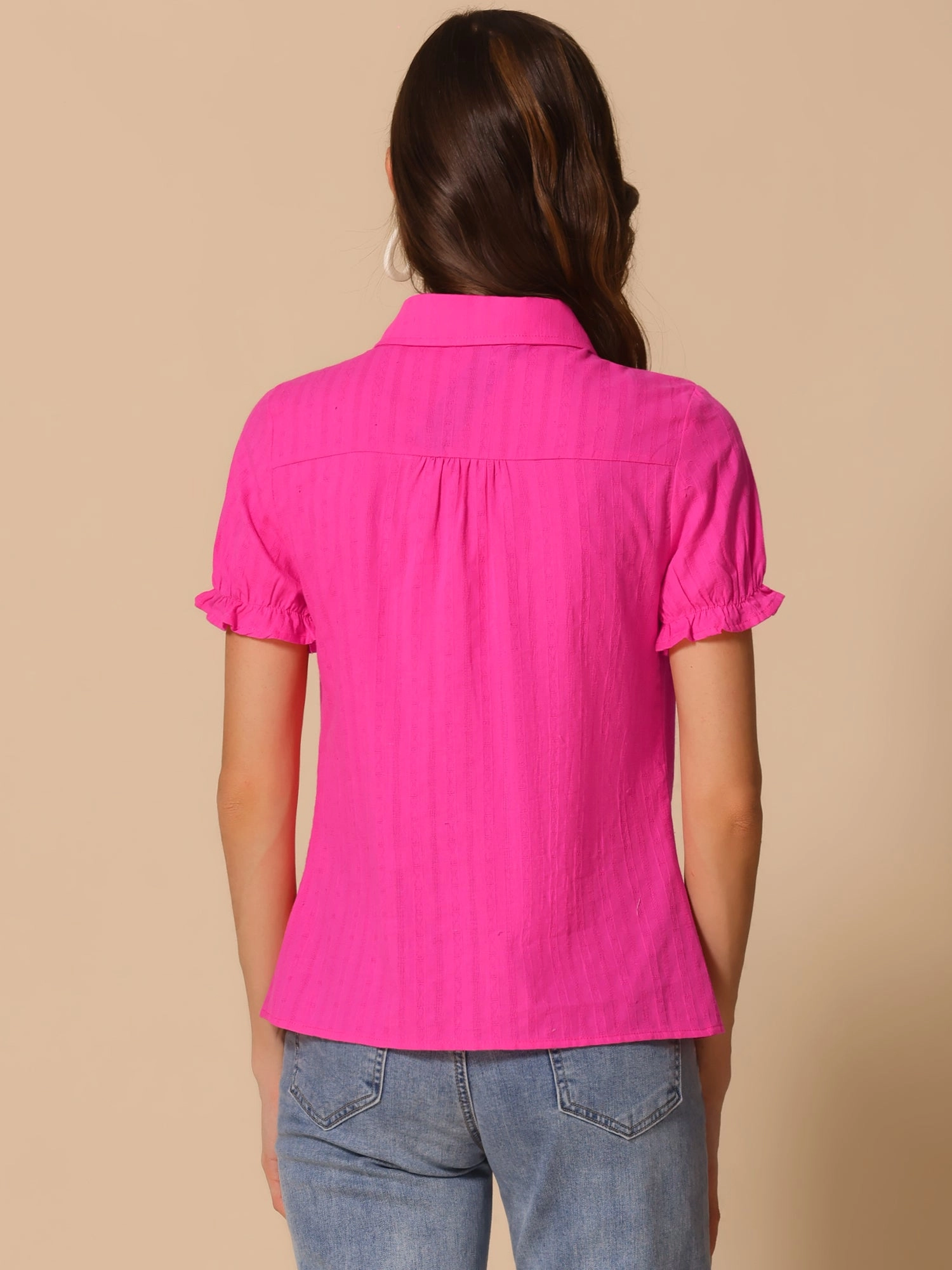 Cotton Frilled Top Turndown Collar Solid Blouse Shirt