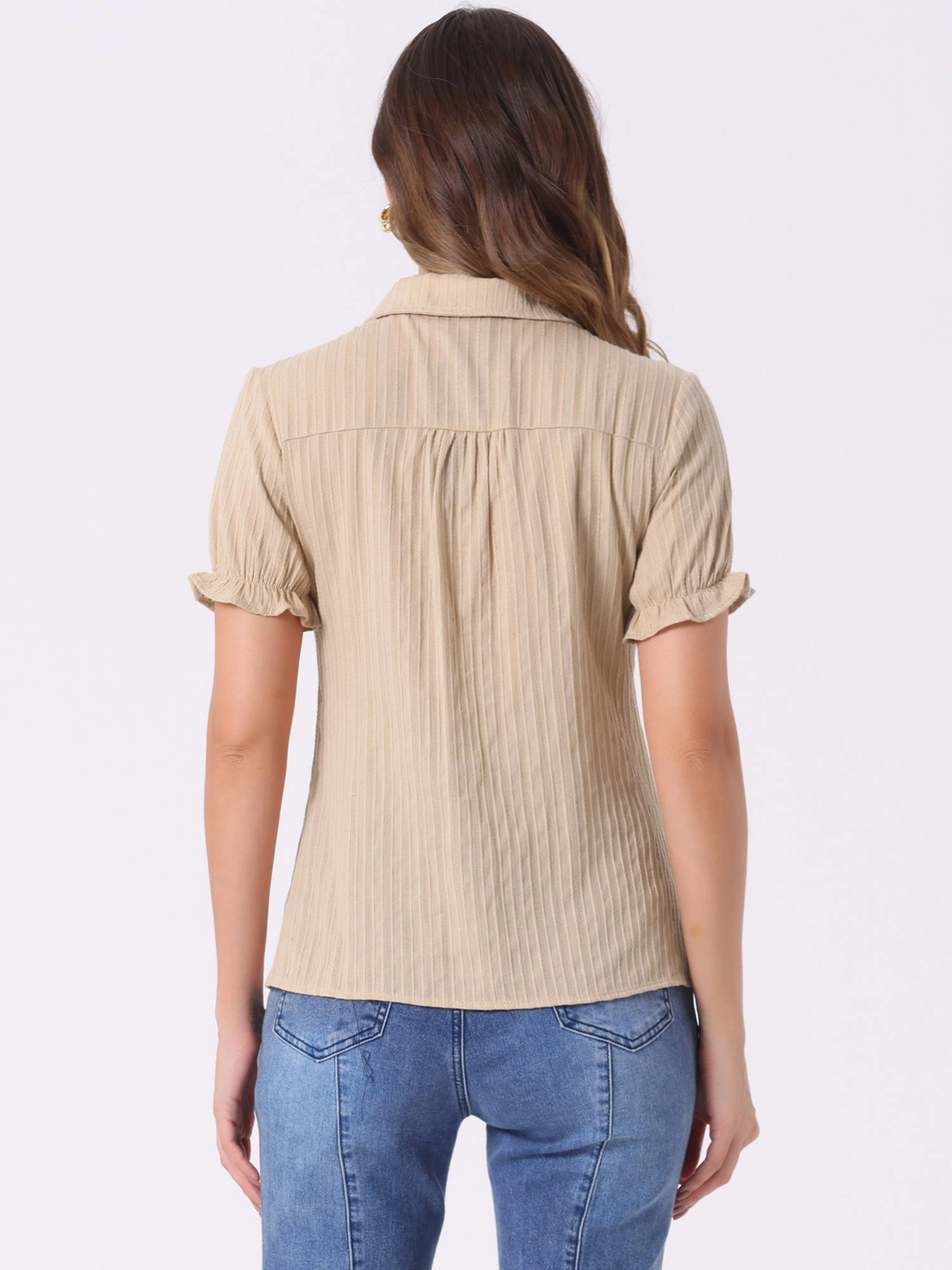Cotton Frilled Top Turndown Collar Solid Blouse Shirt