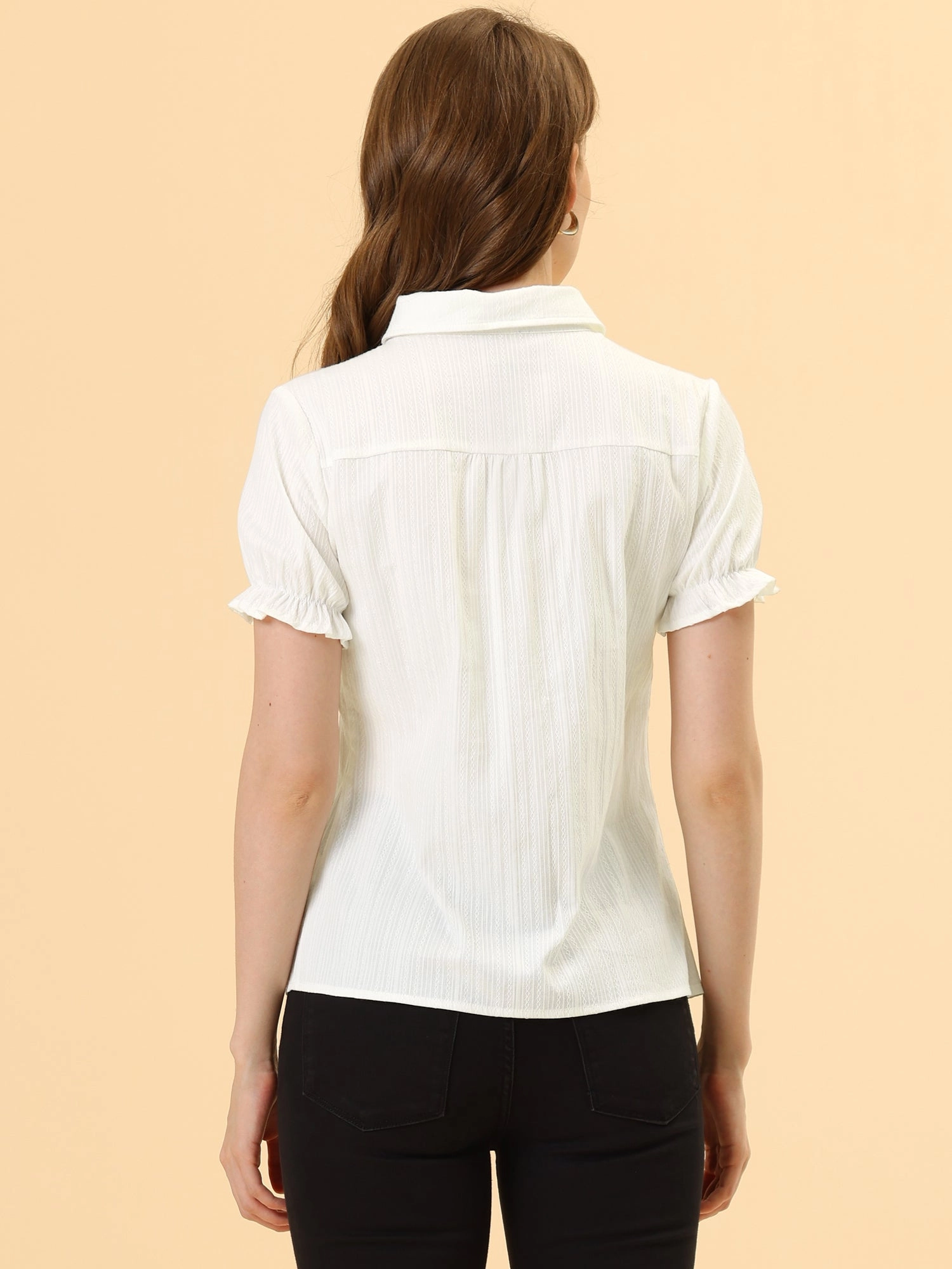 Cotton Frilled Top Turndown Collar Solid Blouse Shirt