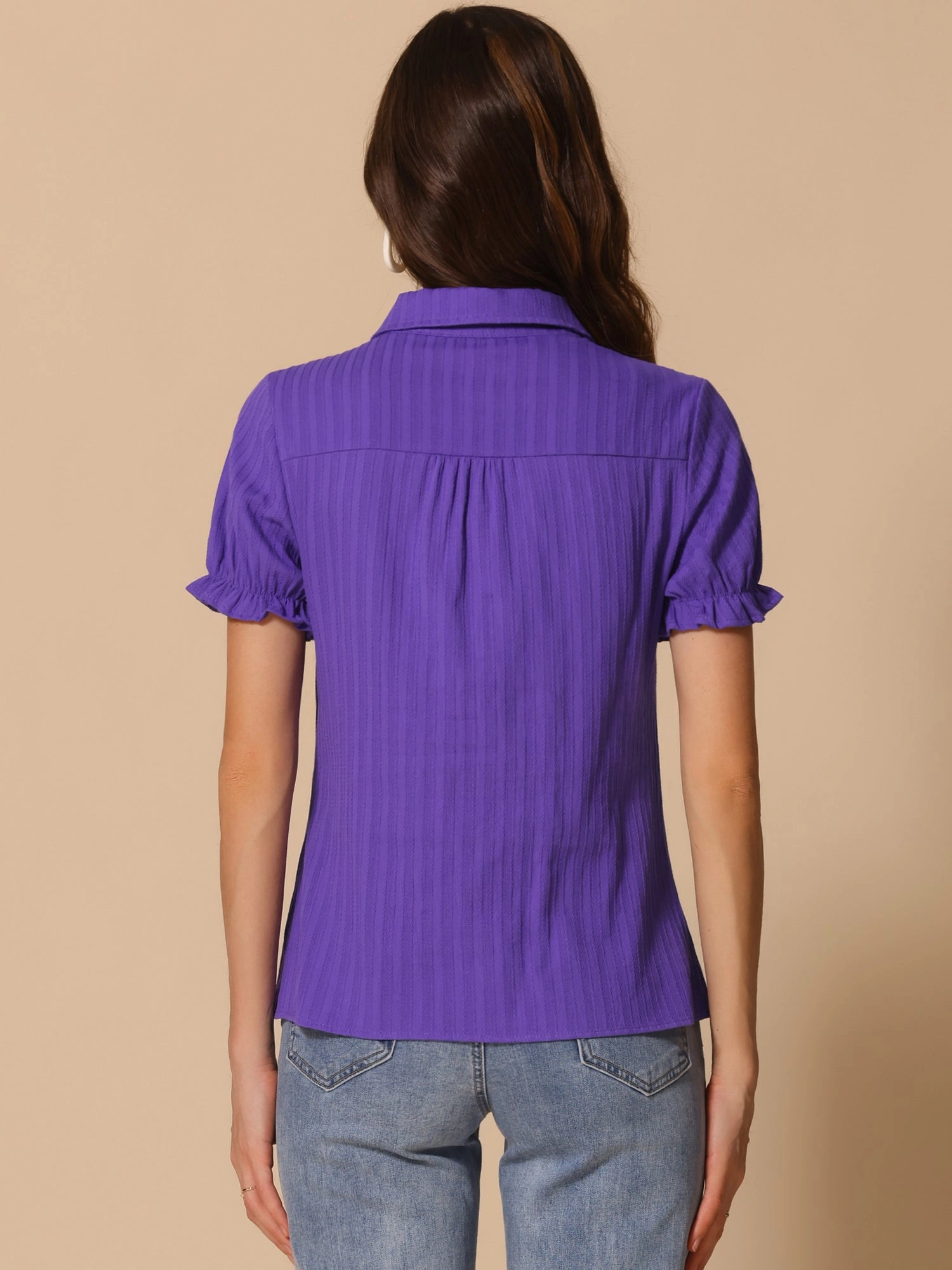 Cotton Frilled Top Turndown Collar Solid Blouse Shirt