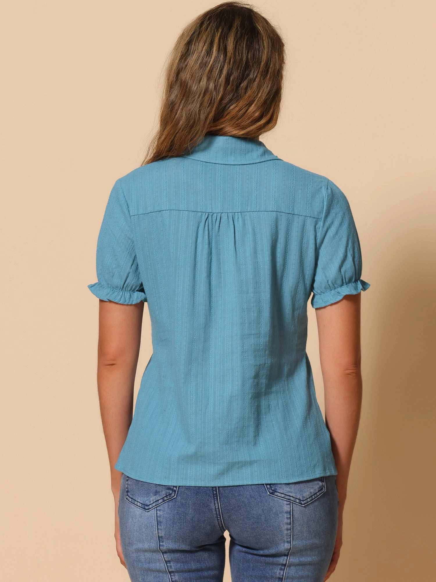 Cotton Frilled Top Turndown Collar Solid Blouse Shirt