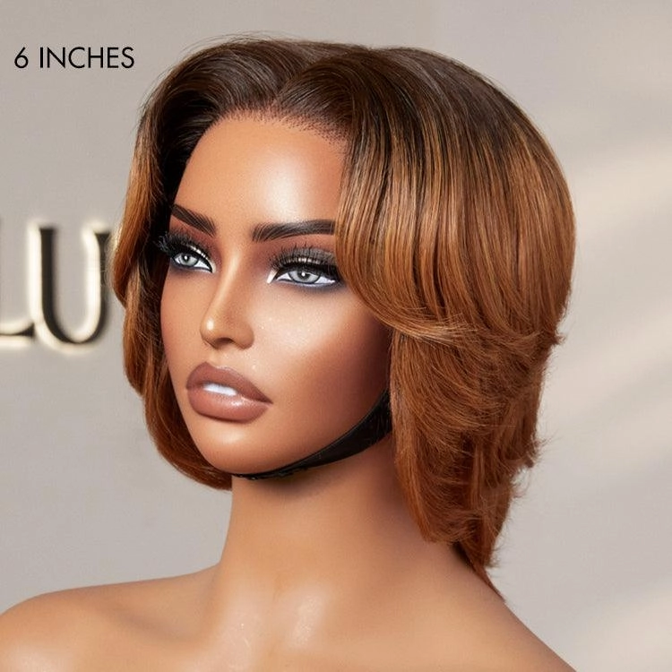 Exclusive Sale | 1 SEC INSTALL WIG | Elegant Boss Vibe Short Pixie Cut Natural Black / Ombre Brown Glueless Minimalist HD Lace Wig Ready to Go