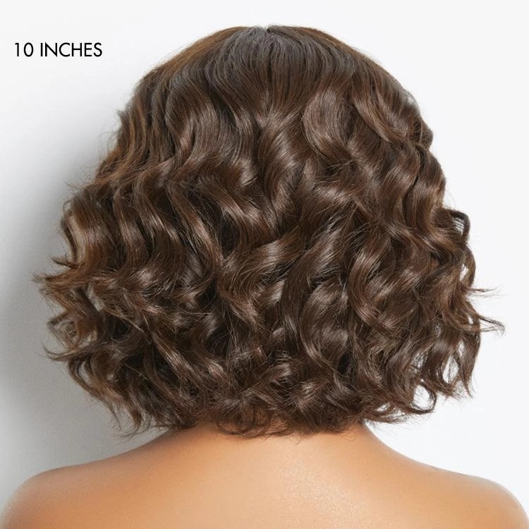 Exclusive Sale | Beginner Friendly Brown Loose Wave Glueless Minimalist Lace Shoulder Length Wavy Bob Wig with Bangs