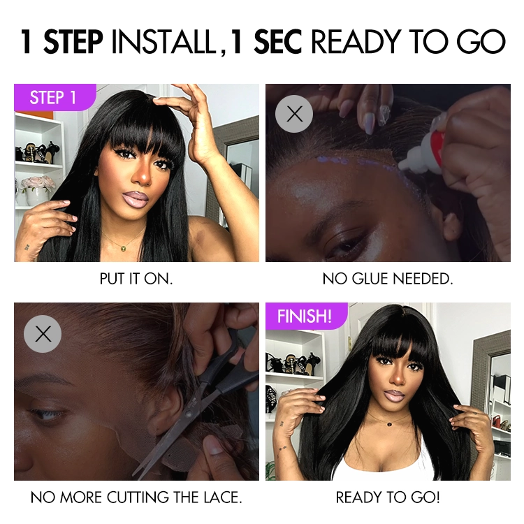 Exclusive Sale | Breathable Cap Yaki Straight Ultra Natural Minimalist Lace Long Wig with Bangs
