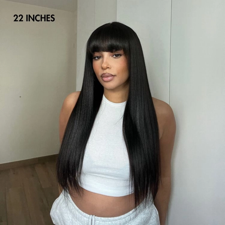 Exclusive Sale | Breathable Cap Yaki Straight Ultra Natural Minimalist Lace Long Wig with Bangs