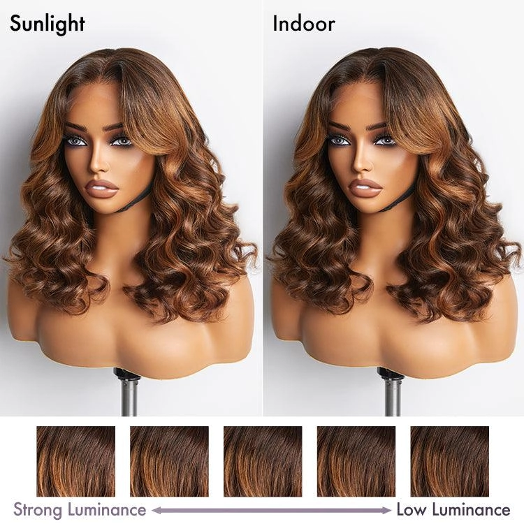 Exclusive Sale | Elegant Brown Ombre Loose Wave Minimalist HD Lace Glueless Short Wig 100% Human Hair