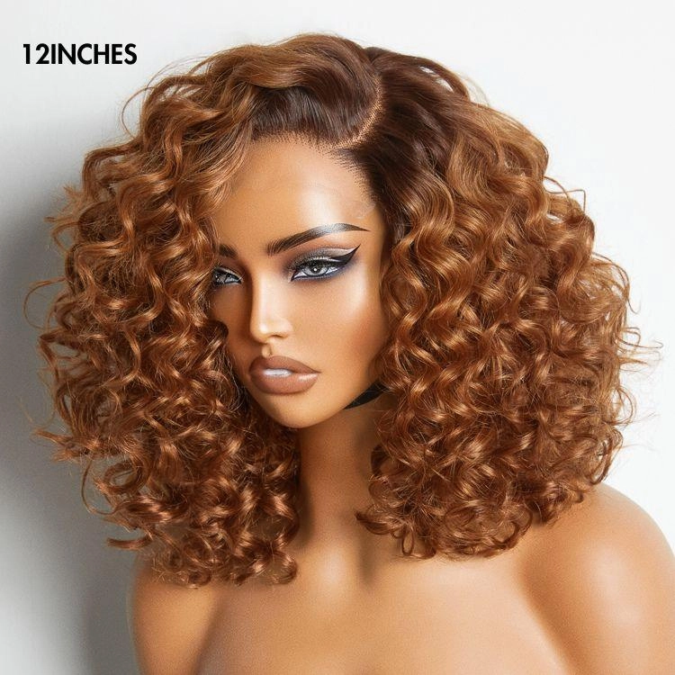 Exclusive Sale | Mature Bouncy Left C Part Natural Black / Ginger Ombre Loose Wave Glueless Minimalist HD Lace Wig Ready to Go