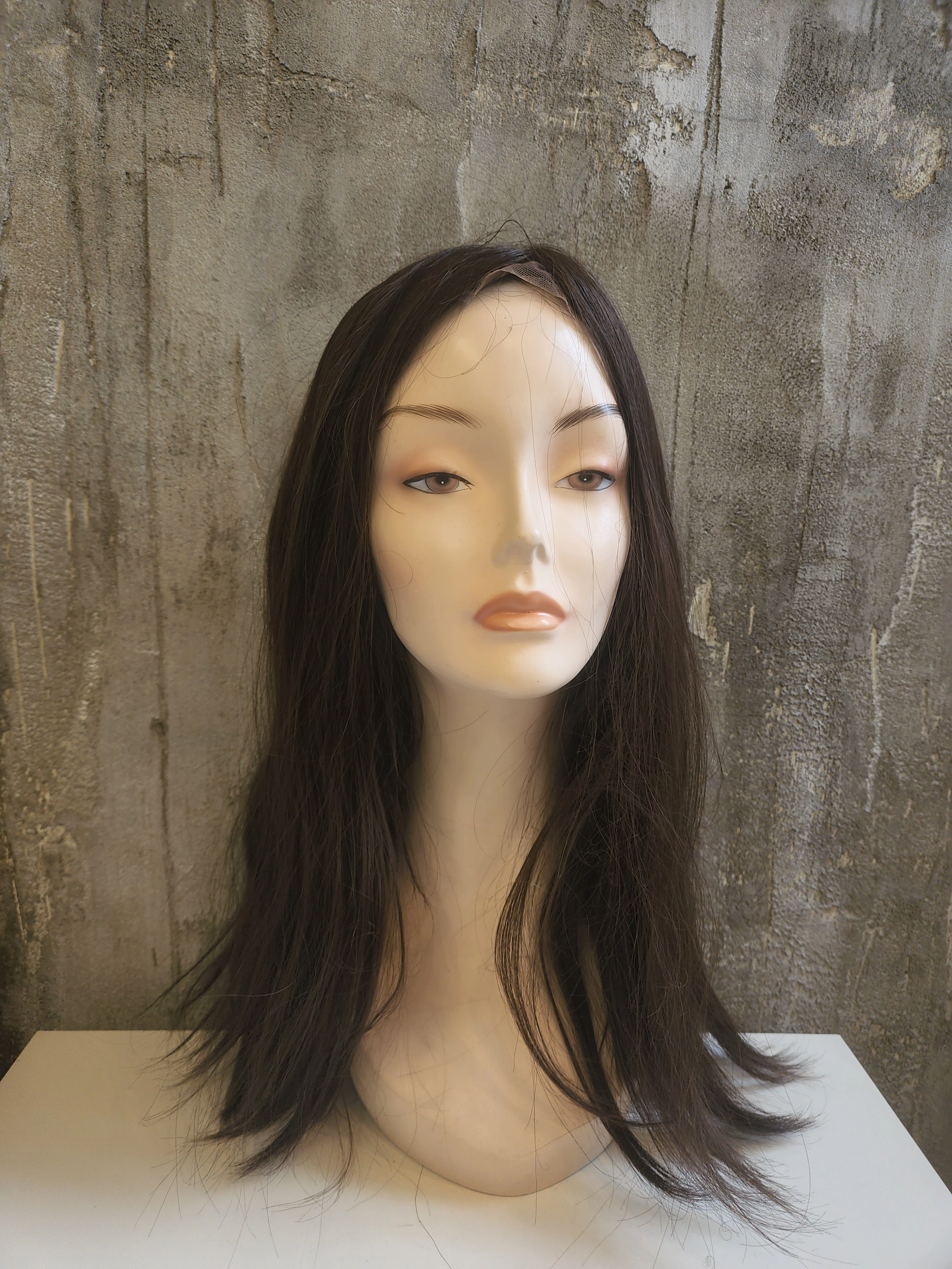 NATURAL VIRGIN EUROPEAN HUMAN HAIR TOPPER LACE FRONT 18" BROWN