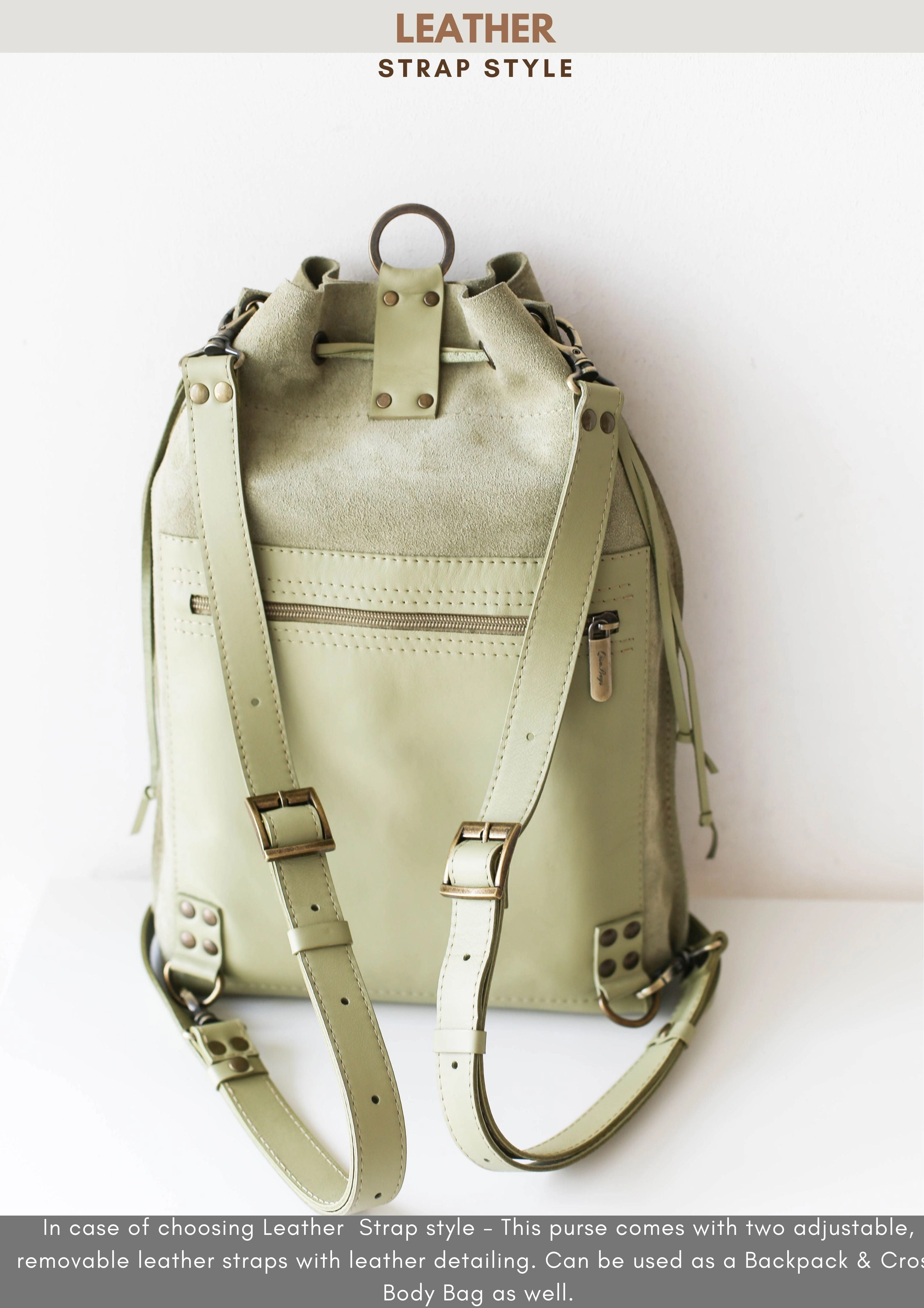 Olive Leather Backpack Purse