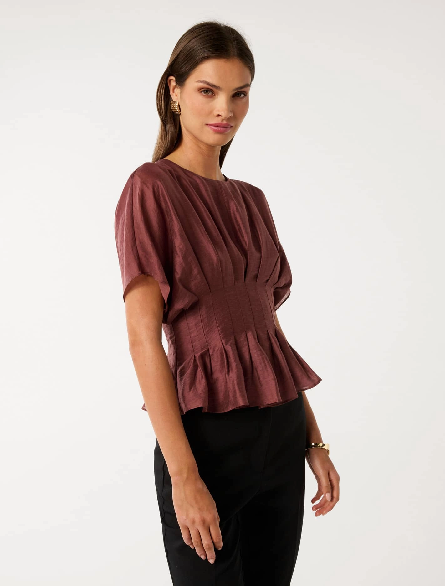 Olive Pleated Top