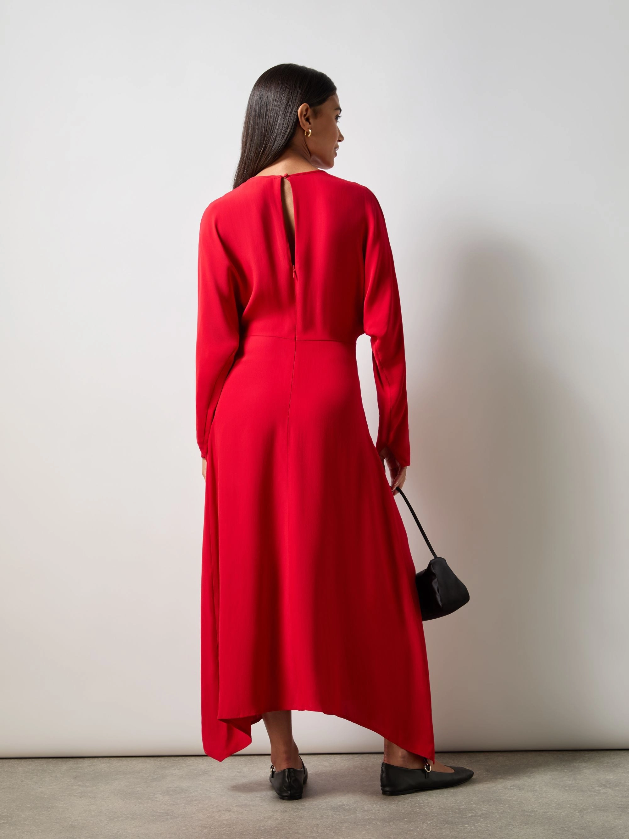 Petite Red Crepe Keyhole Midi Dress