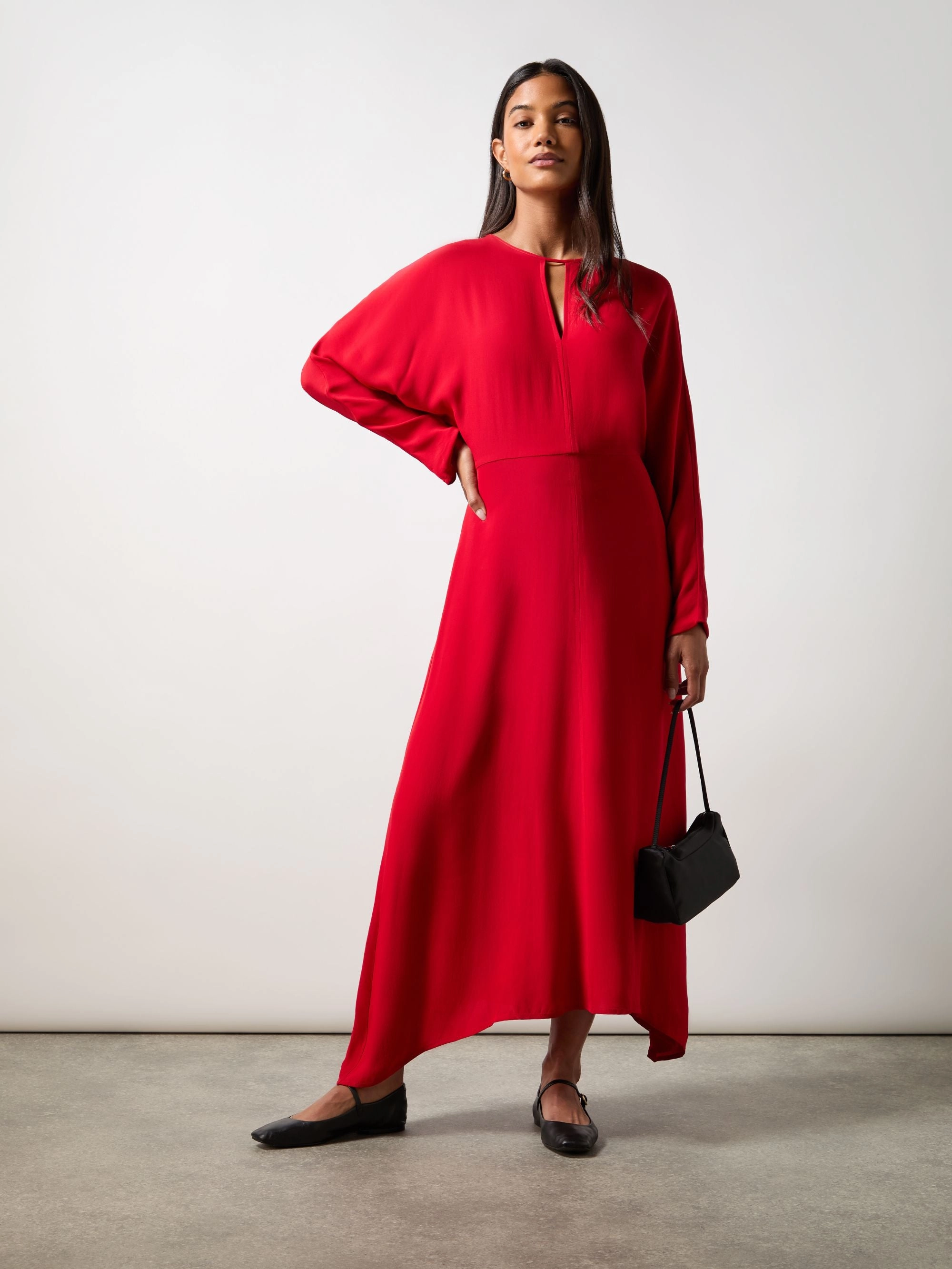 Petite Red Crepe Keyhole Midi Dress