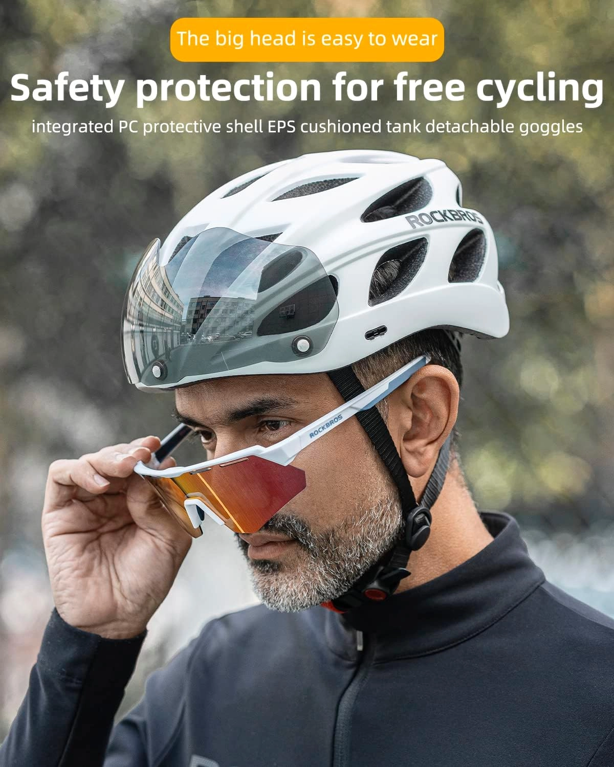 ROCKBROS Lightweight Cycling Helmet with Removable Goggles  Sun Visor