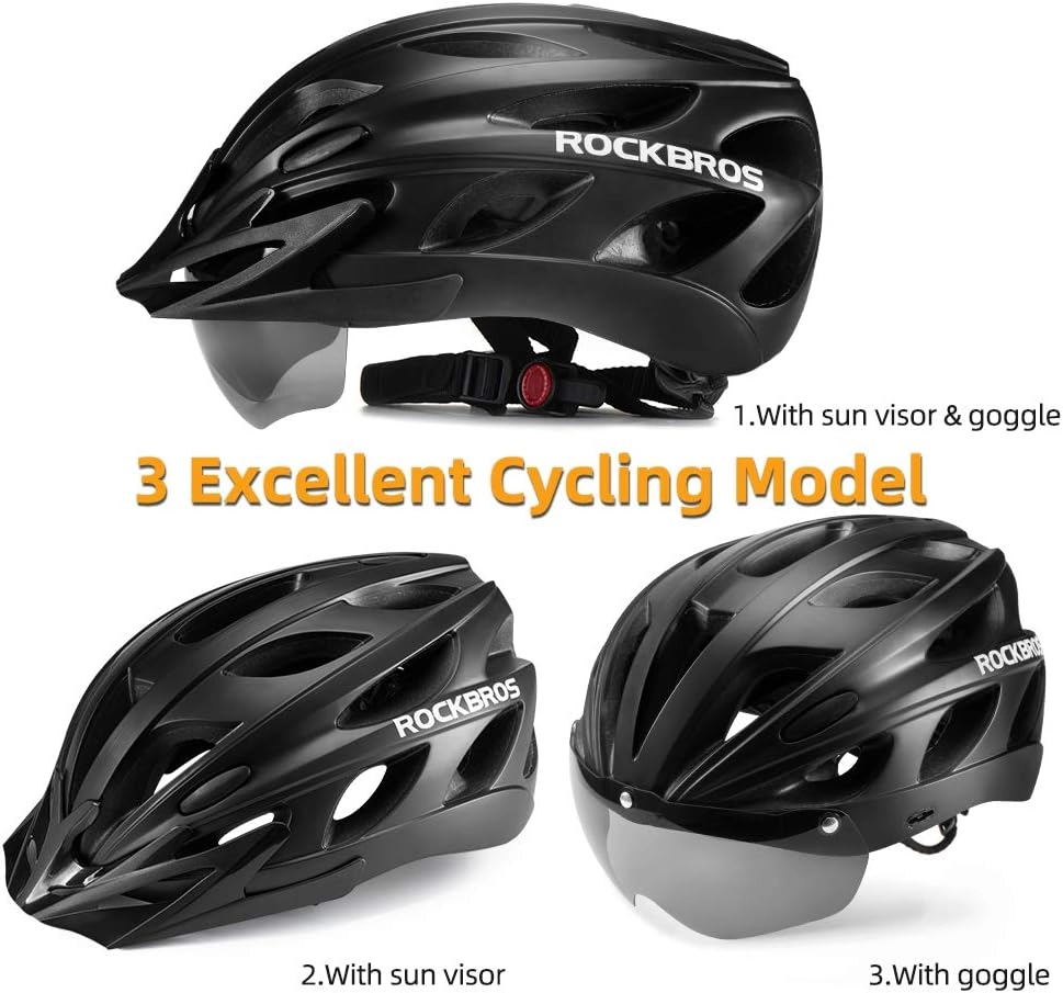 ROCKBROS Lightweight Cycling Helmet with Removable Goggles  Sun Visor