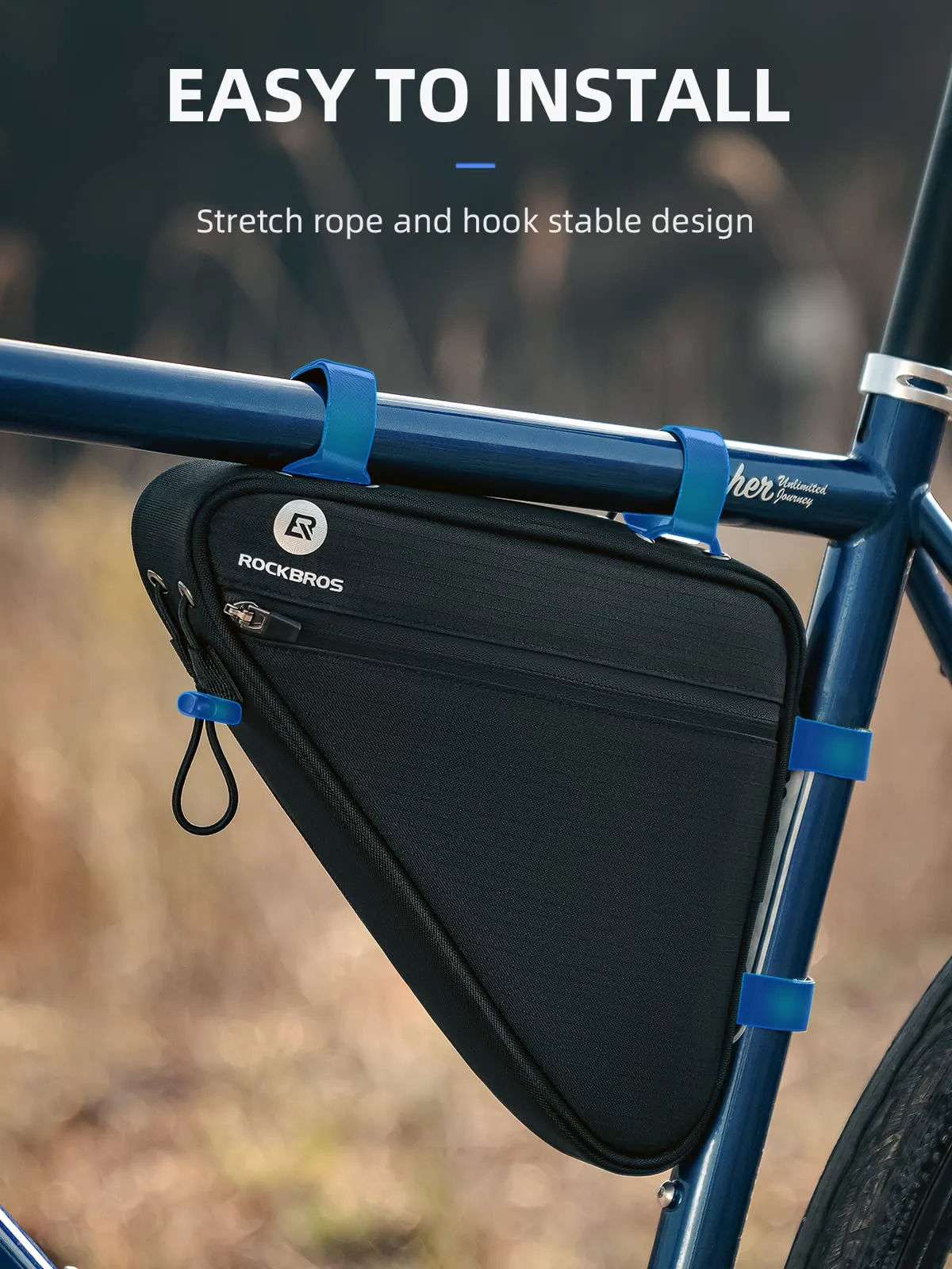 ROCKBROS Reflective Bike Frame Bag with Mesh Side Pockets, 1.5L