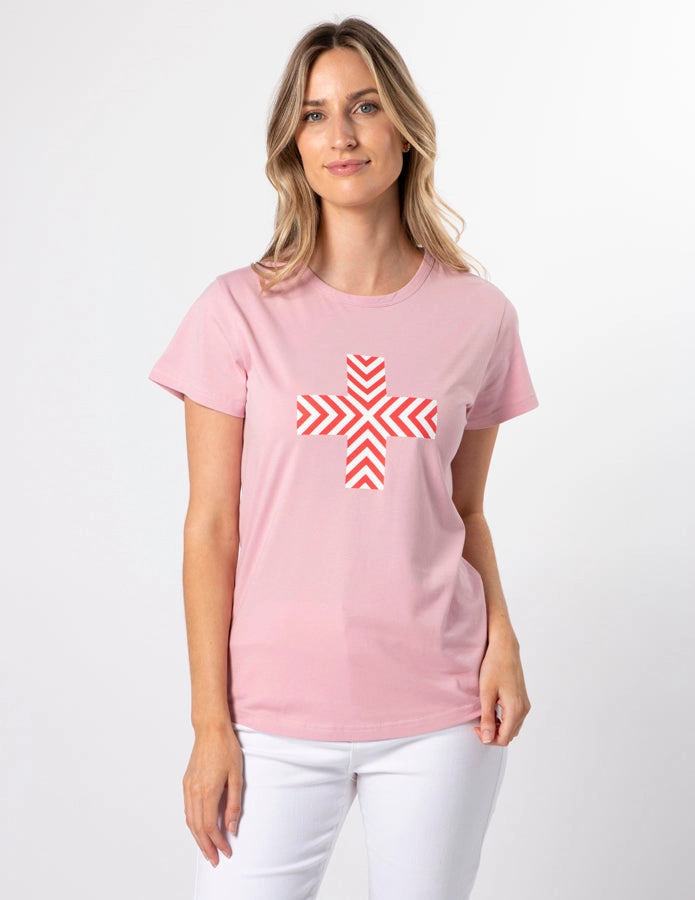 Stella   Gemma T-Shirt Blush Red Chevron Cross