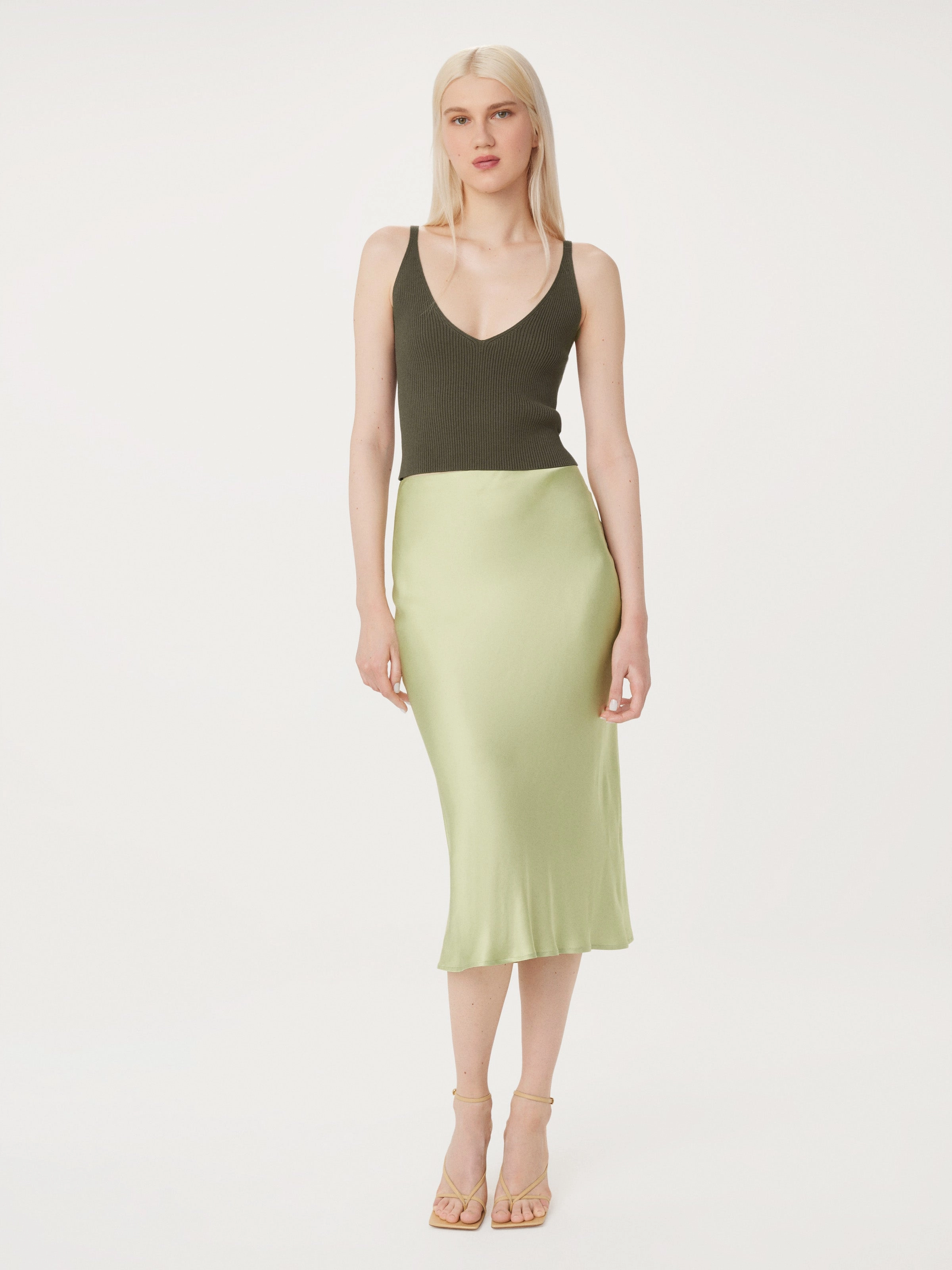 The Satin Maxi Skirt in Lichen