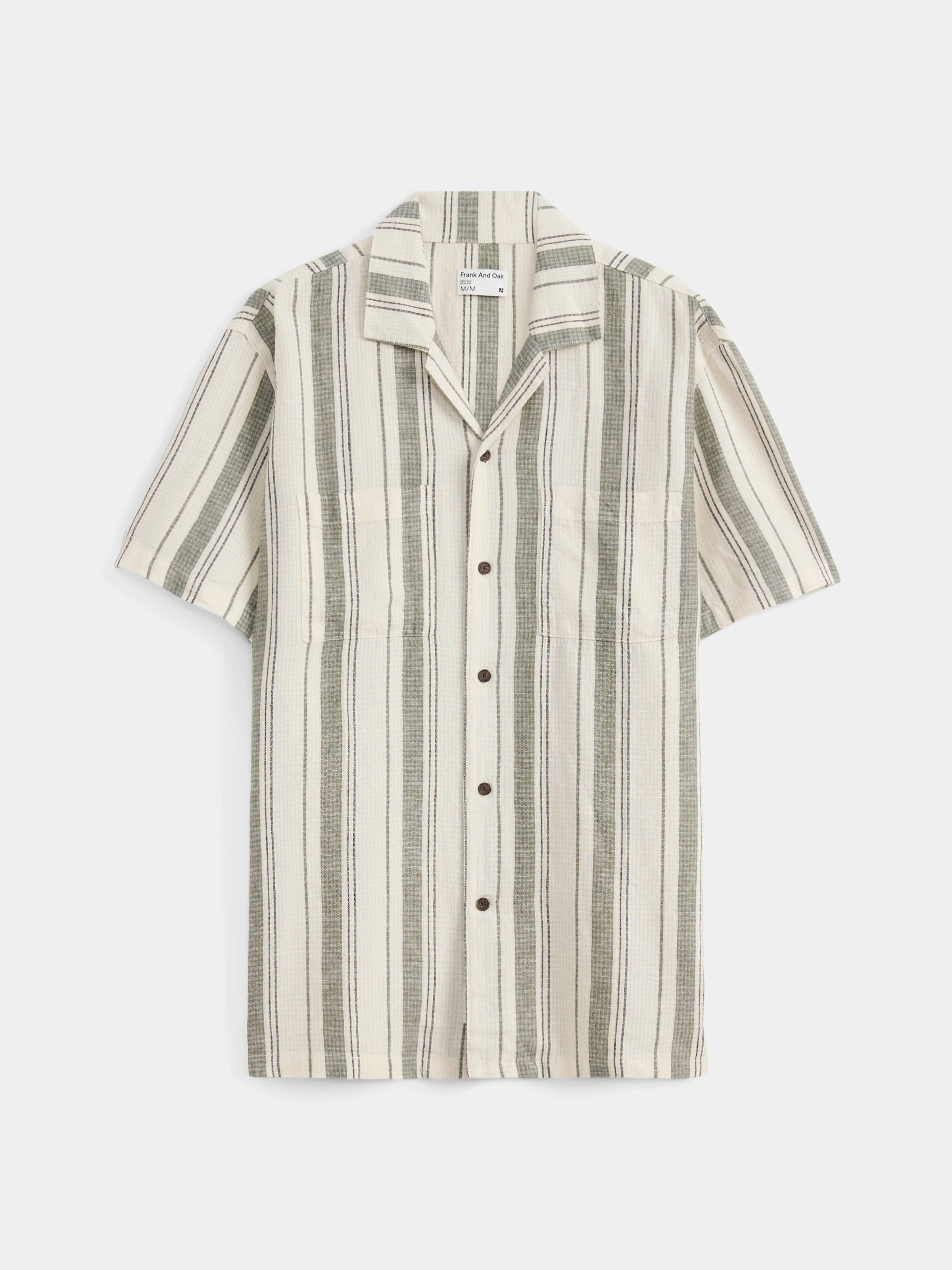 The Striped Camp Collar Shirt in Olive Green