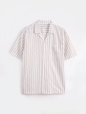The Textured Camp Collar Shirt in Light Beige