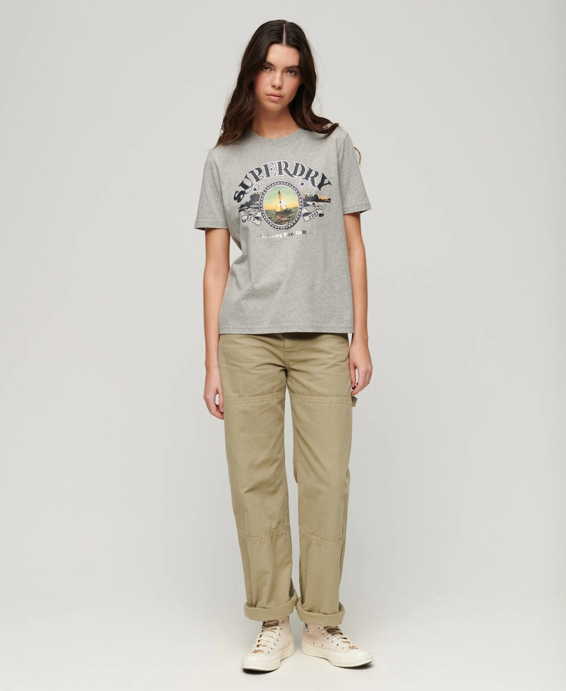 Travel Souvenir Relaxed Tee | Pumice Stone Beige Marle