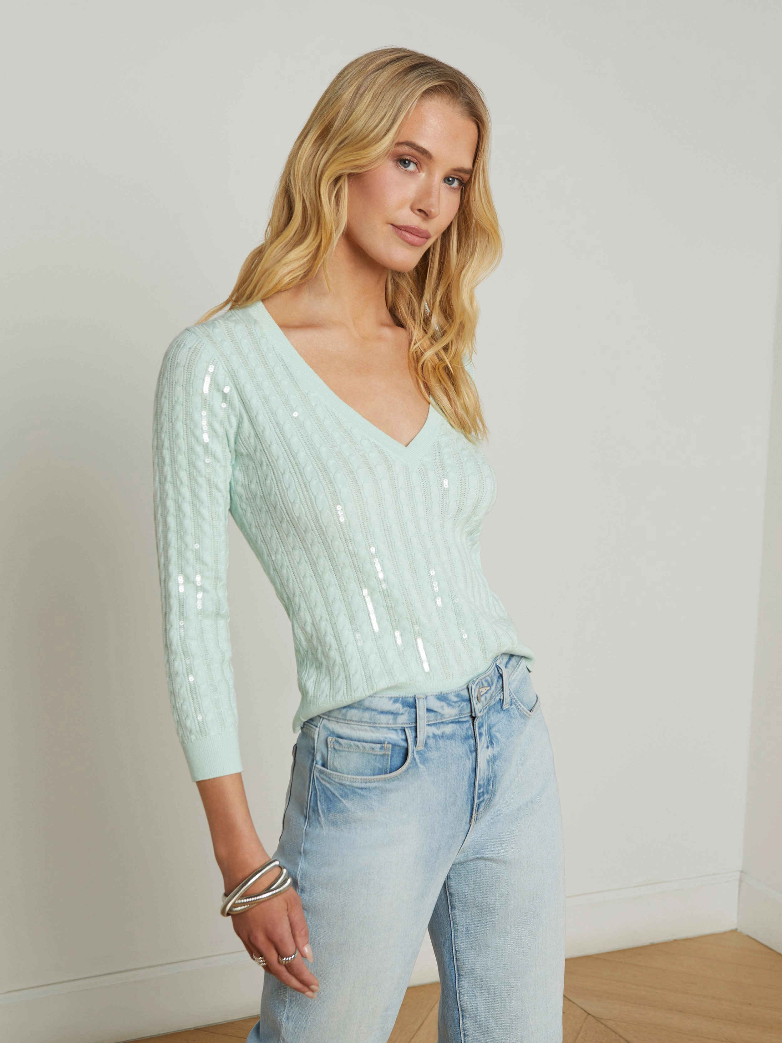 Trinity Sequin Cabled Pullover