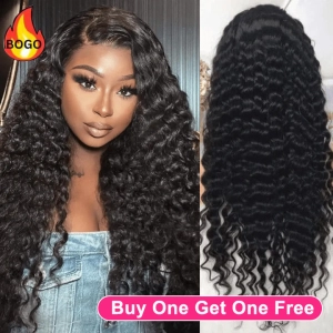 Tuneful Deep Wave 13x6 Transparent Lace Frontal Human Hair 180% Density Wigs Bogo Deal