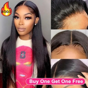Tuneful Straight 13x6 Transparent Lace Frontal Human Hair 180% Density Wigs Bogo Deal