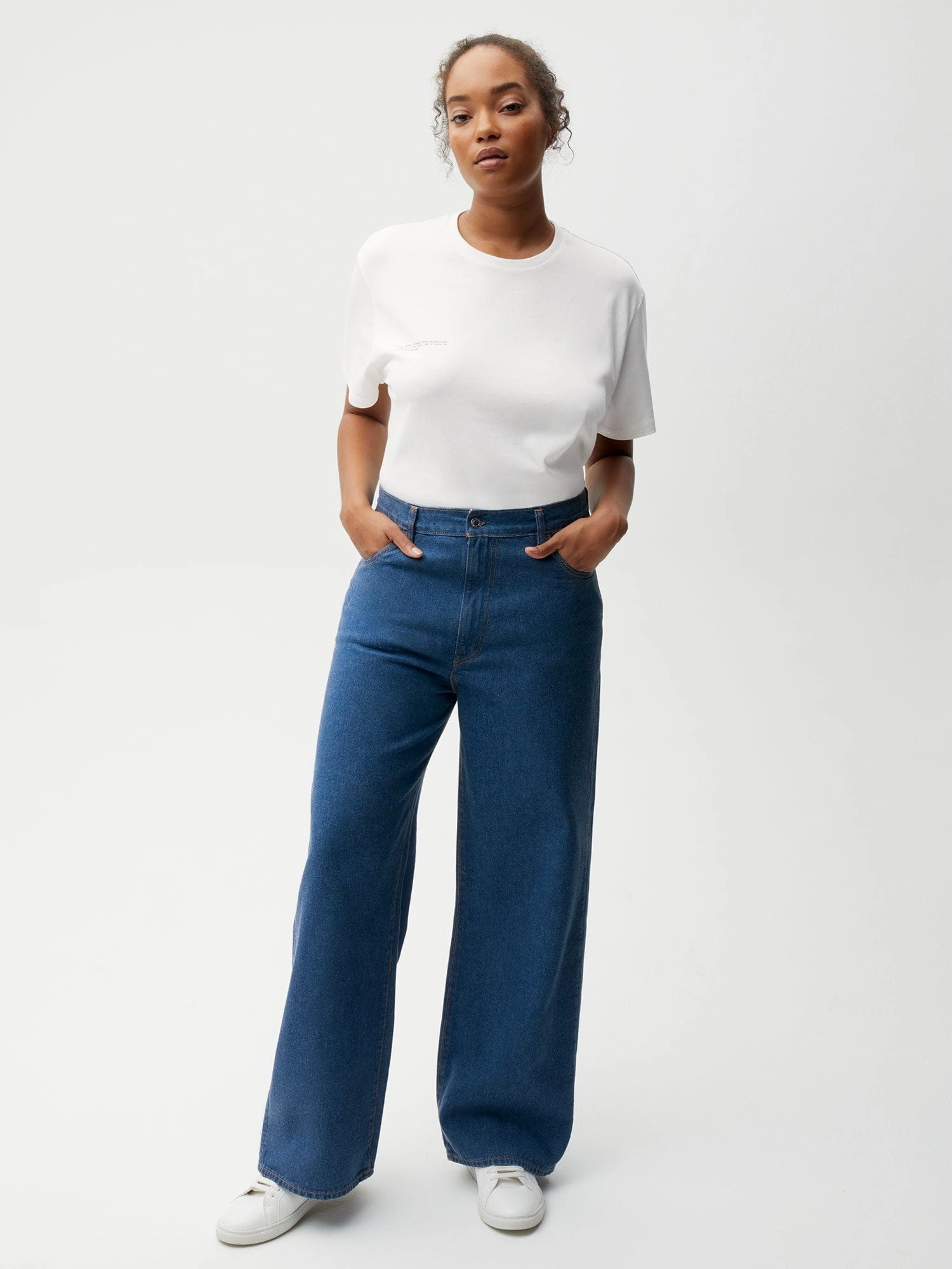 Womens Hemp Denim High-Rise Wide leg Jeans—mid wash