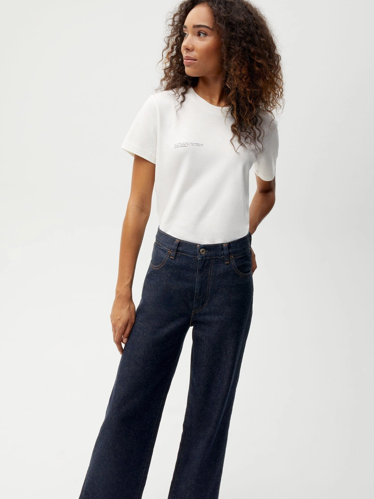Womens Hemp Denim High-Rise Wide leg Jeans—rinse wash