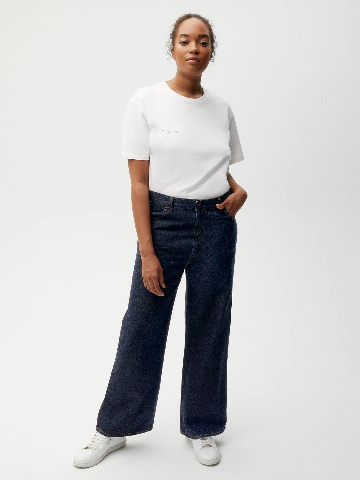 Womens Hemp Denim High-Rise Wide leg Jeans—rinse wash