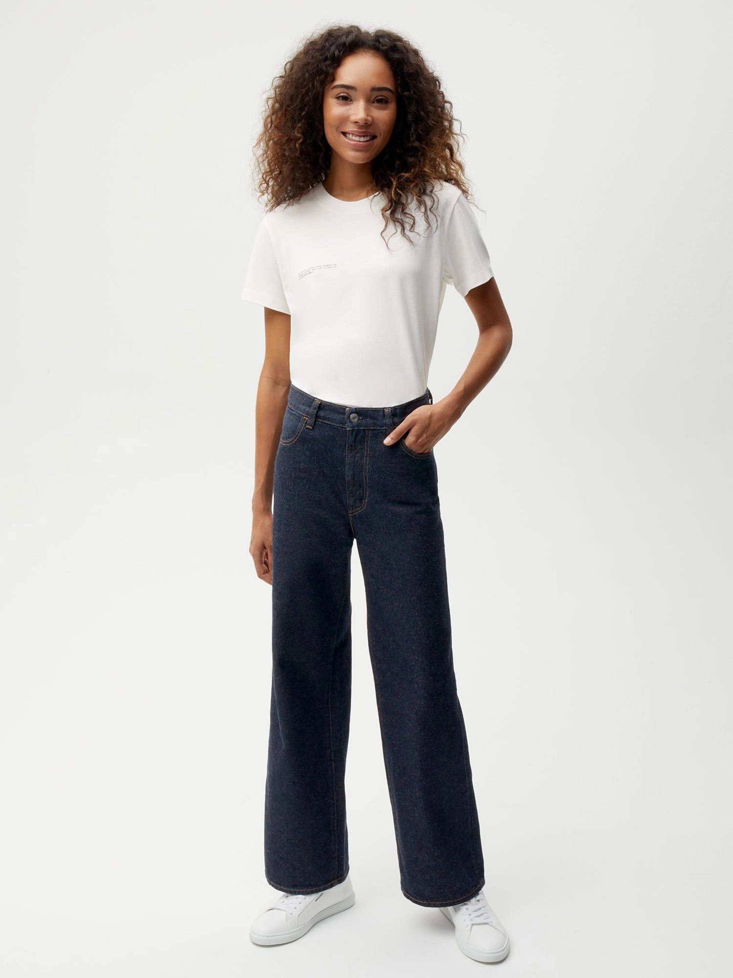 Womens Hemp Denim High-Rise Wide leg Jeans—rinse wash