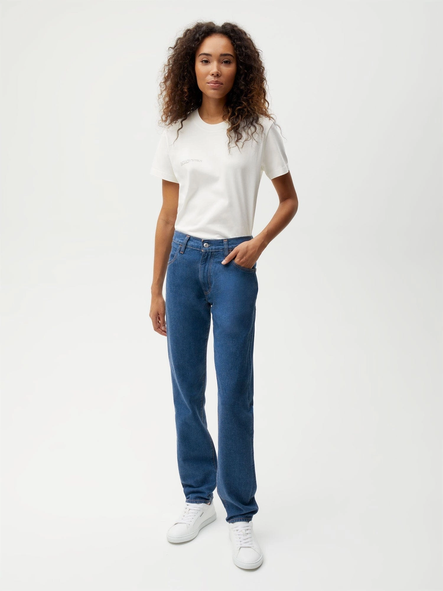 Womens Hemp Denim Straight-Leg Jeans—mid wash