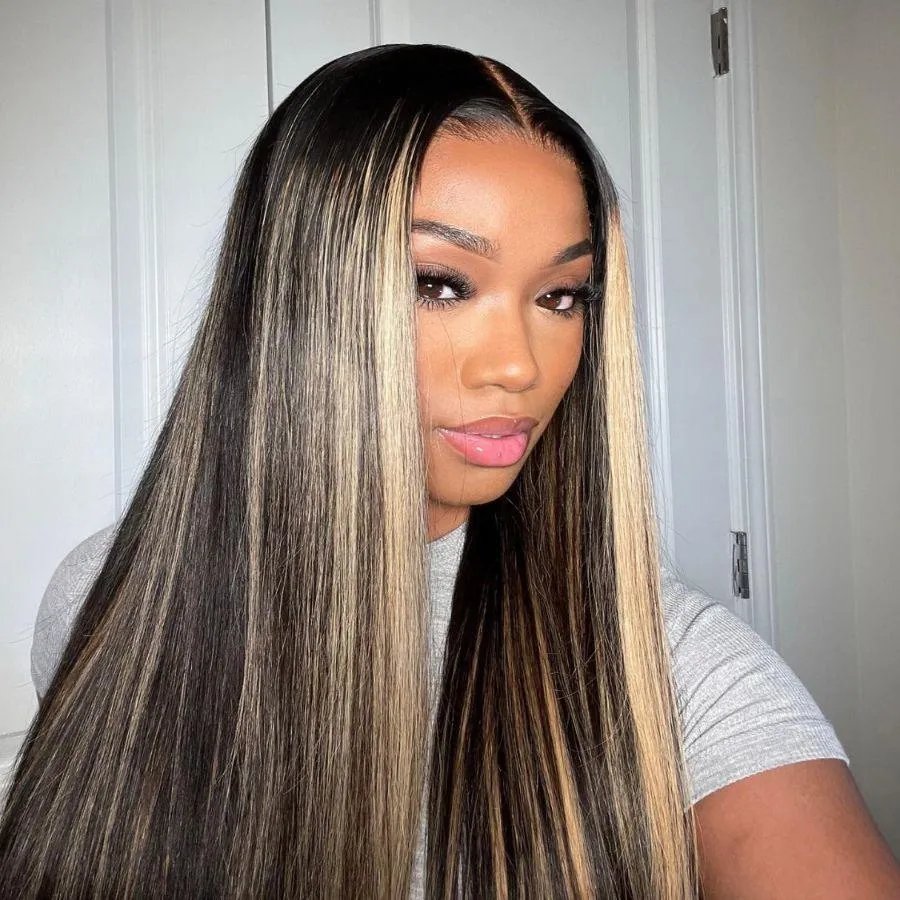 WOWANGEL Blonde Highlight 13x4 HD Lace Full Frontal Wig Straight Premium Raw Hair